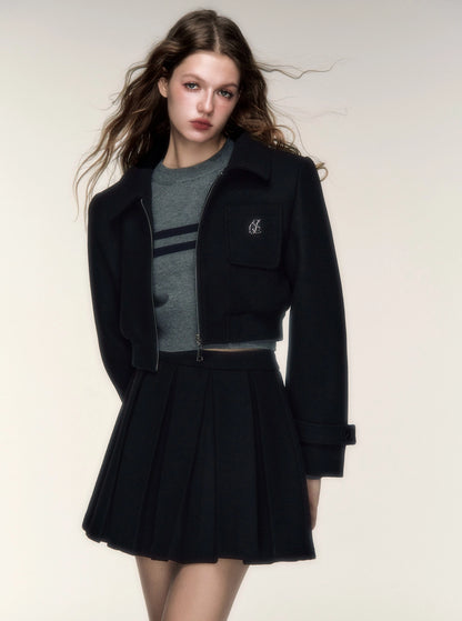 Woolen Short Jacket Pleated Skirt Set
