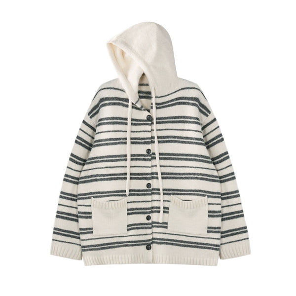 Striped Long-Sleeve Wool Cardigan