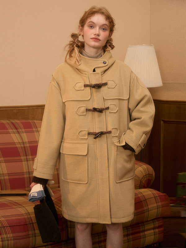 Vintage hooded cotton horn tweed coat