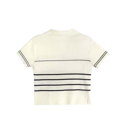 Striped Polo Knit Top