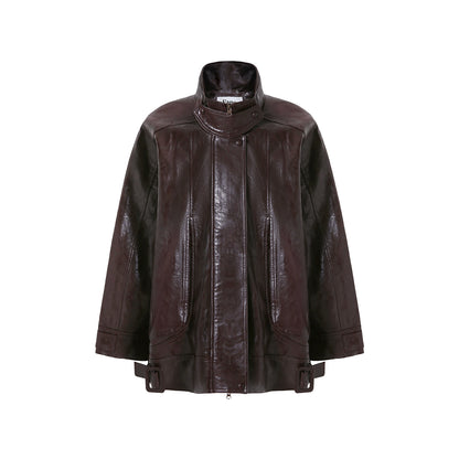 Cool Three-dimensional Oil Wax Leather Jacket