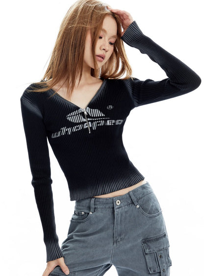 V-Neck Long Sleeve Top T-shirt