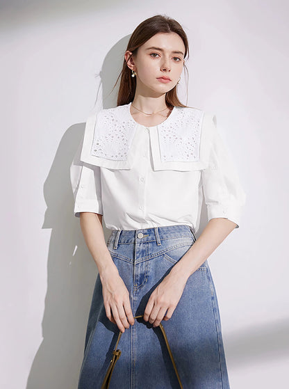 White Embroidery Design Short Shirt
