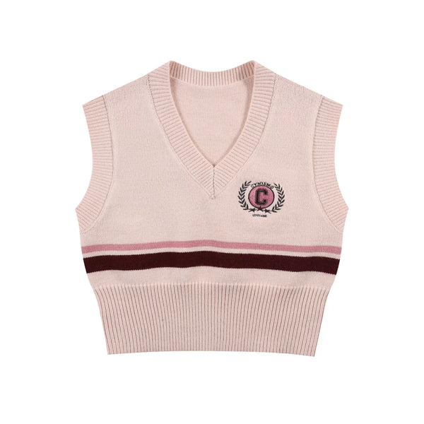 Retro Preppy Striped Knit Vest With Shirt Set-Up