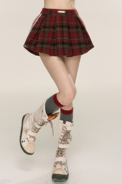 [On sale at 20 o'clock on September 26th] less also eye Scottish love poems red plaid lace skirt women's early autumn