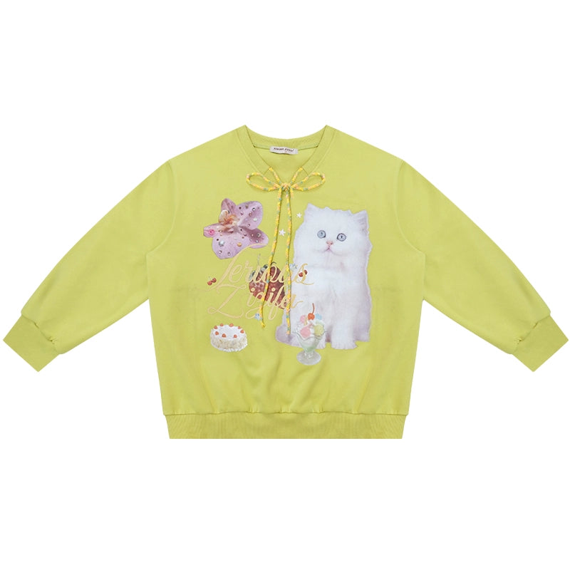 American Retro Cat Print Sweatshirt