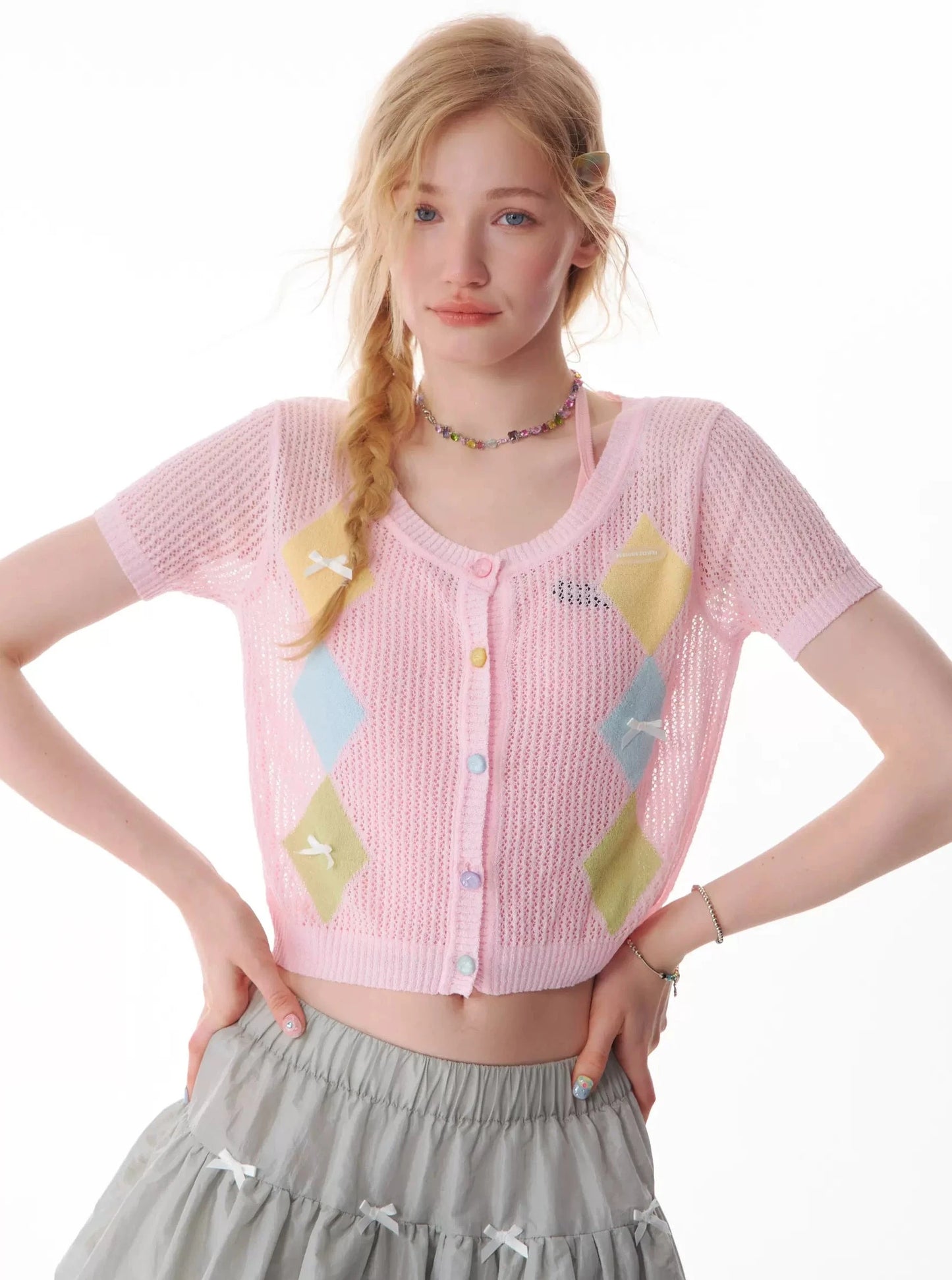 Knit Bow Trim T-Shirt