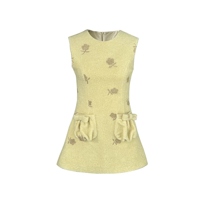 Embroidered Floral Wool Dress