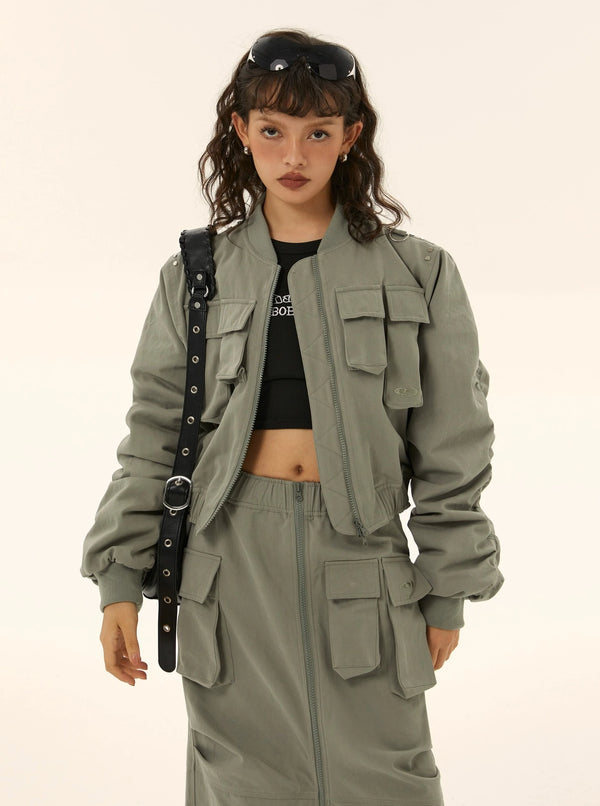 American vintage multi-pocket cargo skirt suit