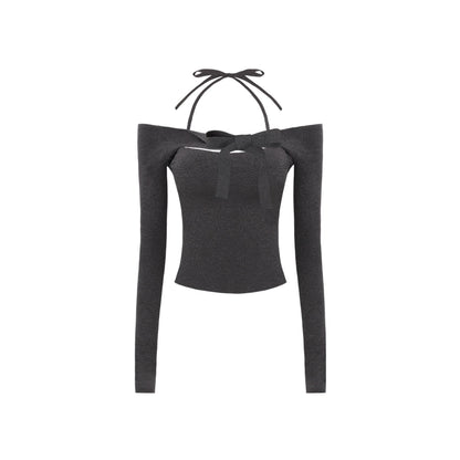 Slim One-Shoulder Bow Knit Top