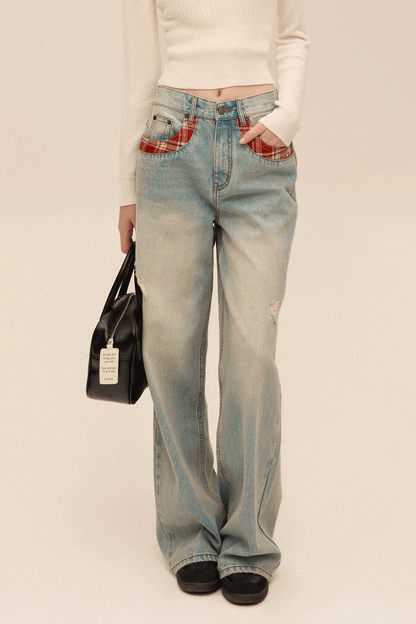 Distressed Retro STRAIGHT JEANS