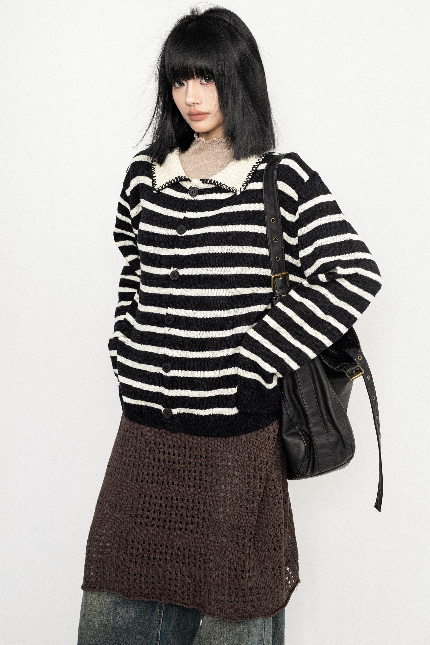 Vintage Striped Lapel Knit Sweater
