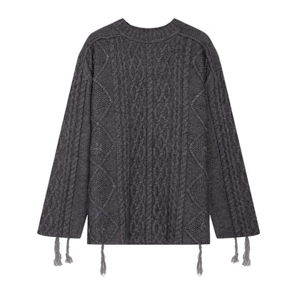 Crew Neck Crochet Cable Knit Sweater