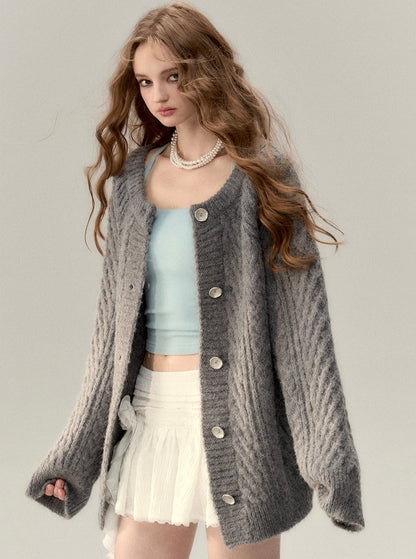 V-neck knit sweater coat set