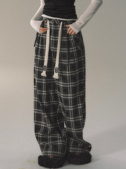 Simple Plaid Checked Track Pants