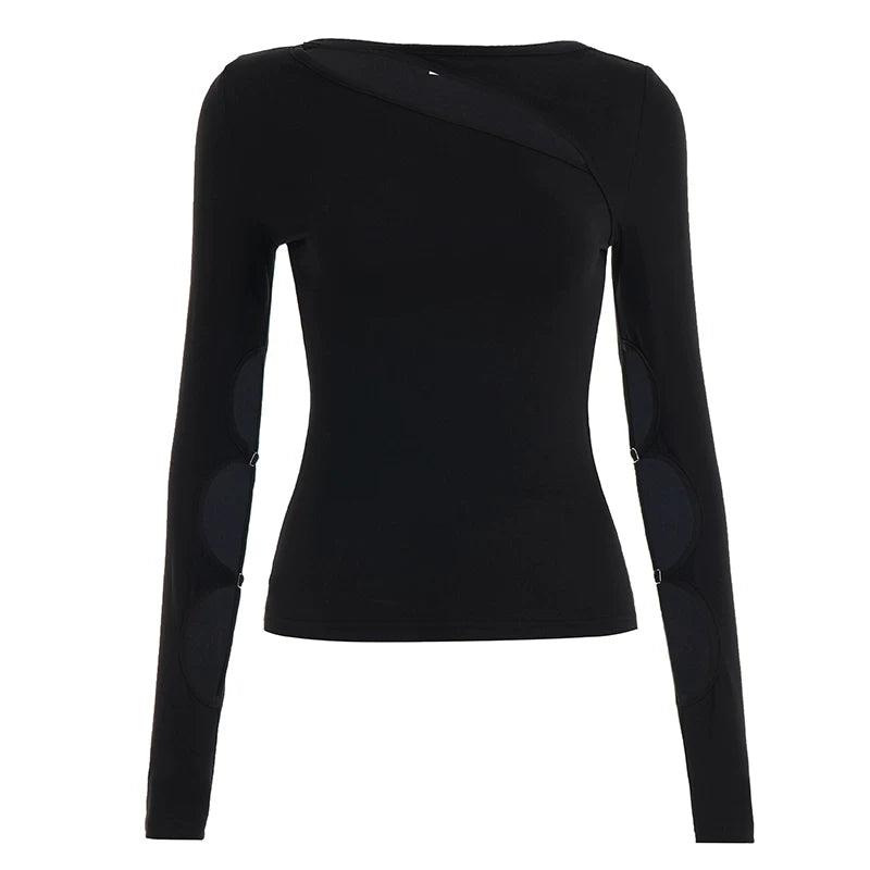 Asymmetrical Hollow Long-Sleeve Top