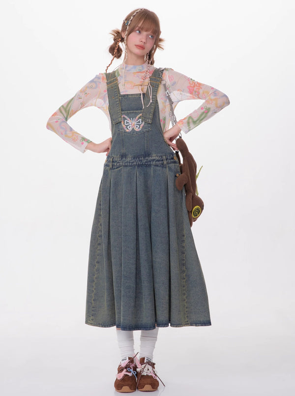 American Retro Design Sense Waist Butterfly Skirt