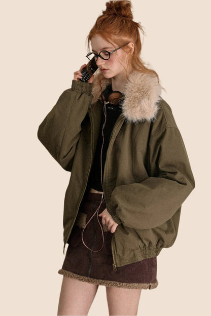 EZEK American Vintage Wolle Führen Grün Bomberjacke Frauen Pre-Fall neue lose Cargo Baseball Jersey Jacke