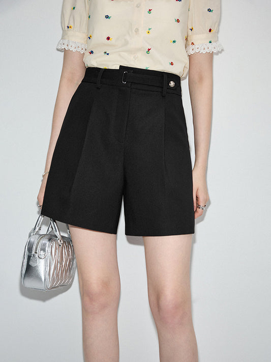 Black Slim High-Waisted Loose Shorts