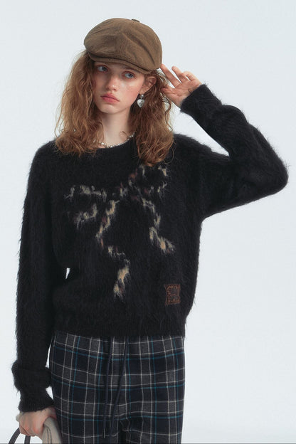 Leopard-Print Bow Crewneck Jumper