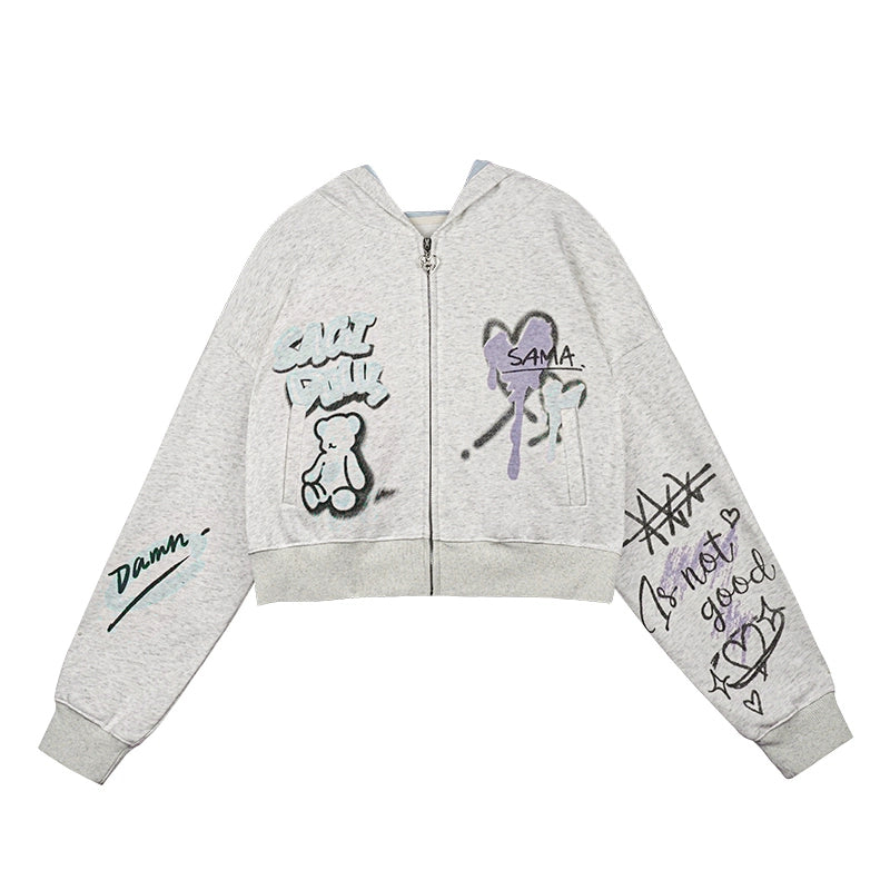 Gray & Purple Graffiti Sweatshirt Coat