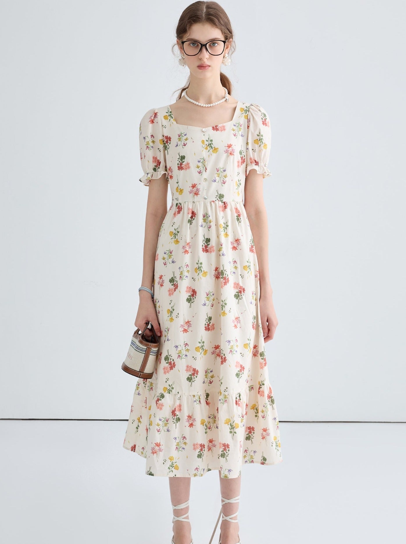 Vintage Floral Puff Sleeve Dress