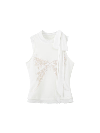 Embroidered Fake Two-Piece Vest Top