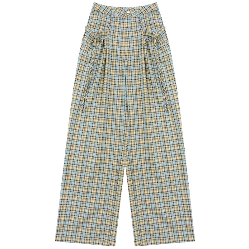 High Waist Wide Leg Plaid Pants