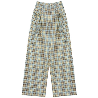 High Waist Wide Leg Plaid Pants