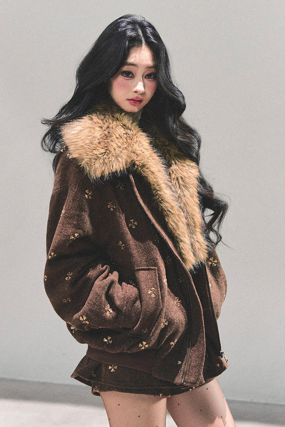 Maillard Wool Jacket With Skirt Set-Up