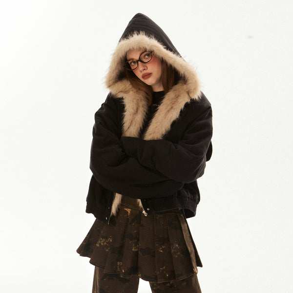 Thickened Fur Hood Cargo Jacket