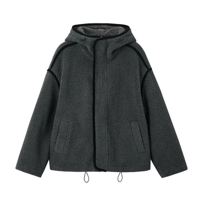 Contrast Piping Fleece Coat