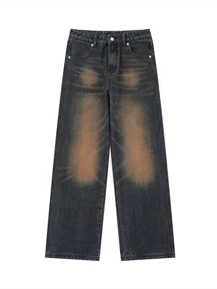 Vintage Wash Distressed Wide-Leg Pants