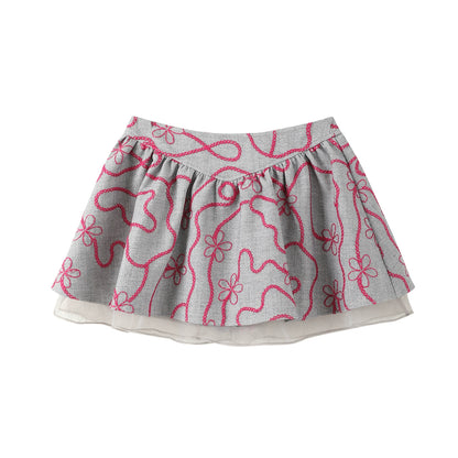 Suede Flower Bud Puffy Skirt