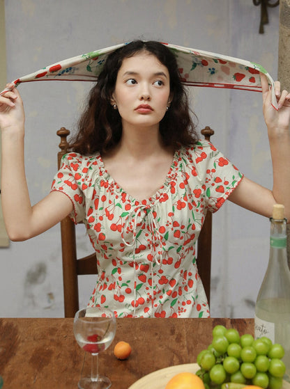 French Fruit Print Dress