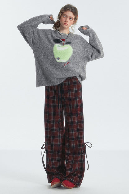 체크 드로스트링 보우 바지 