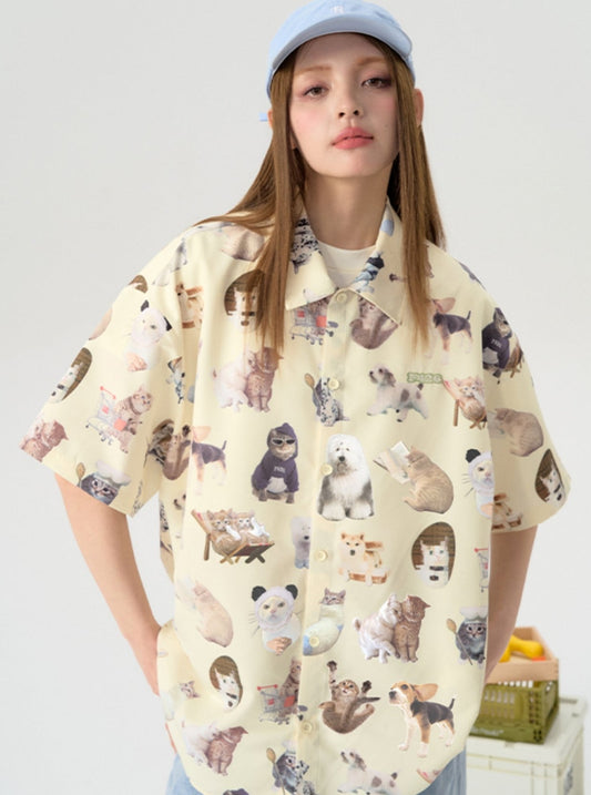 Fun Spoof Cat and Dog Print Shirt