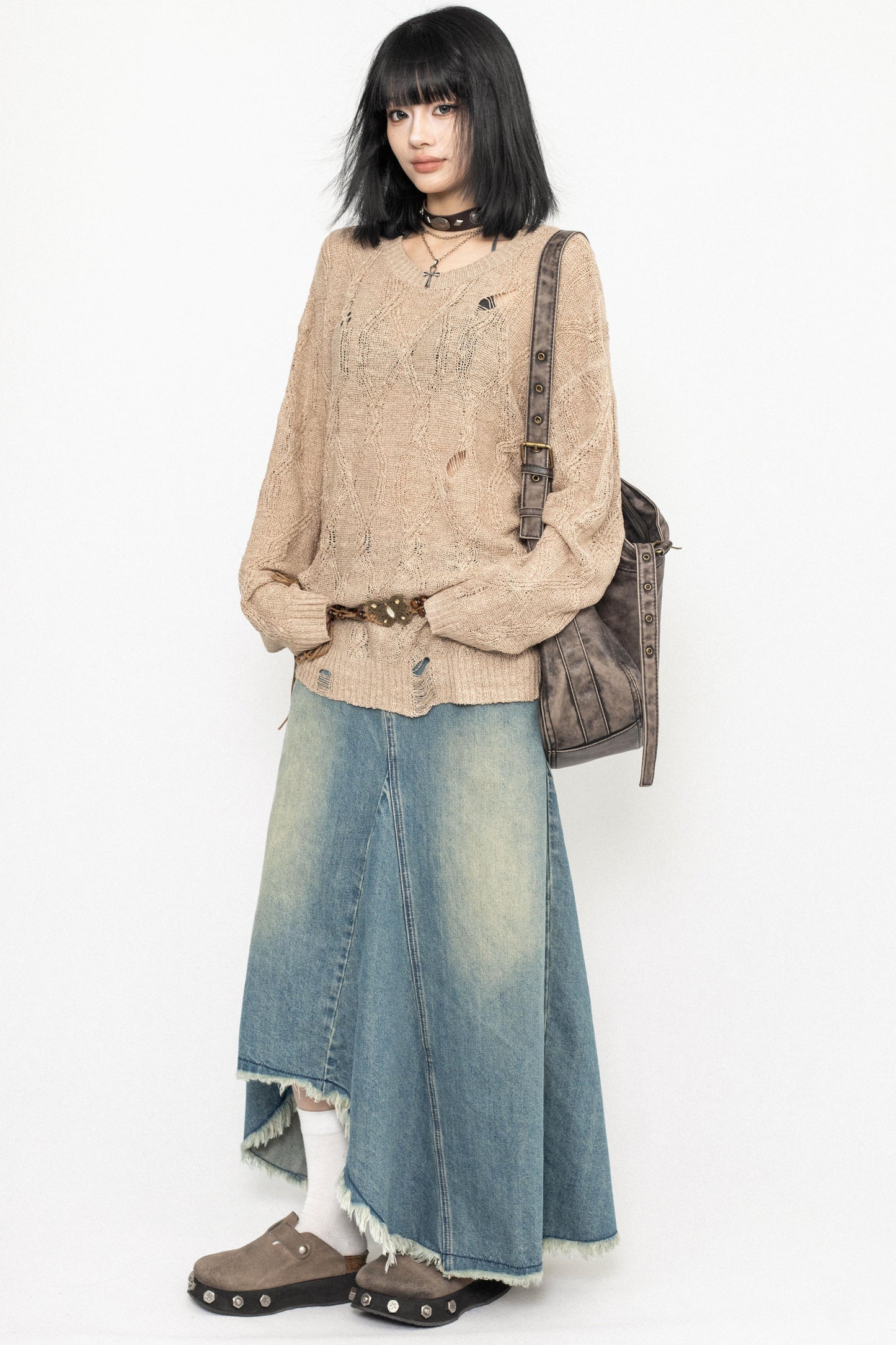 Long Sleeve Mesh Knit Top