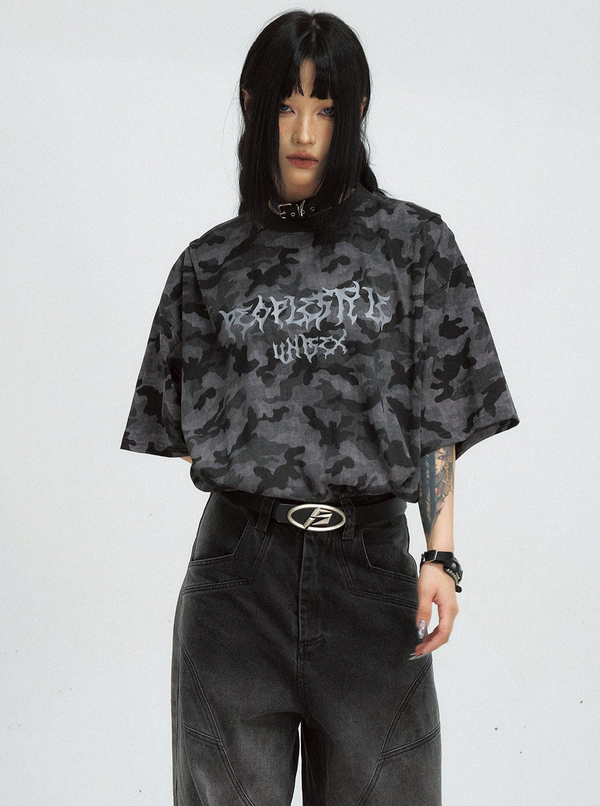 Punk Camouflage Letter T-Shirt