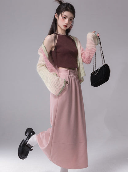 Pink short coat and skirt set