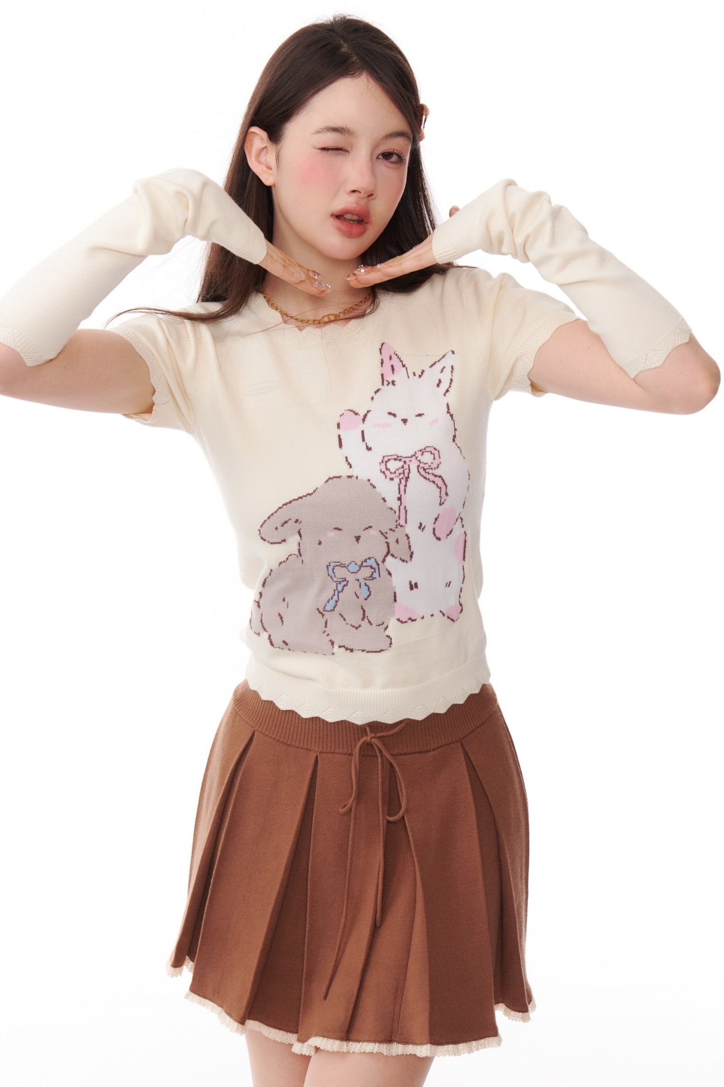 Bunny Design Knit T-Shirt