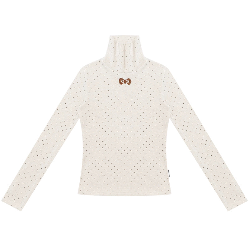 Retro Polka Dot High-Neck Long Sleeve T-Shirt