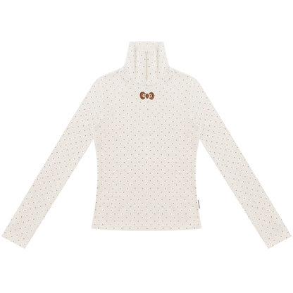 Retro Polka Dot High-Neck Long Sleeve T-Shirt