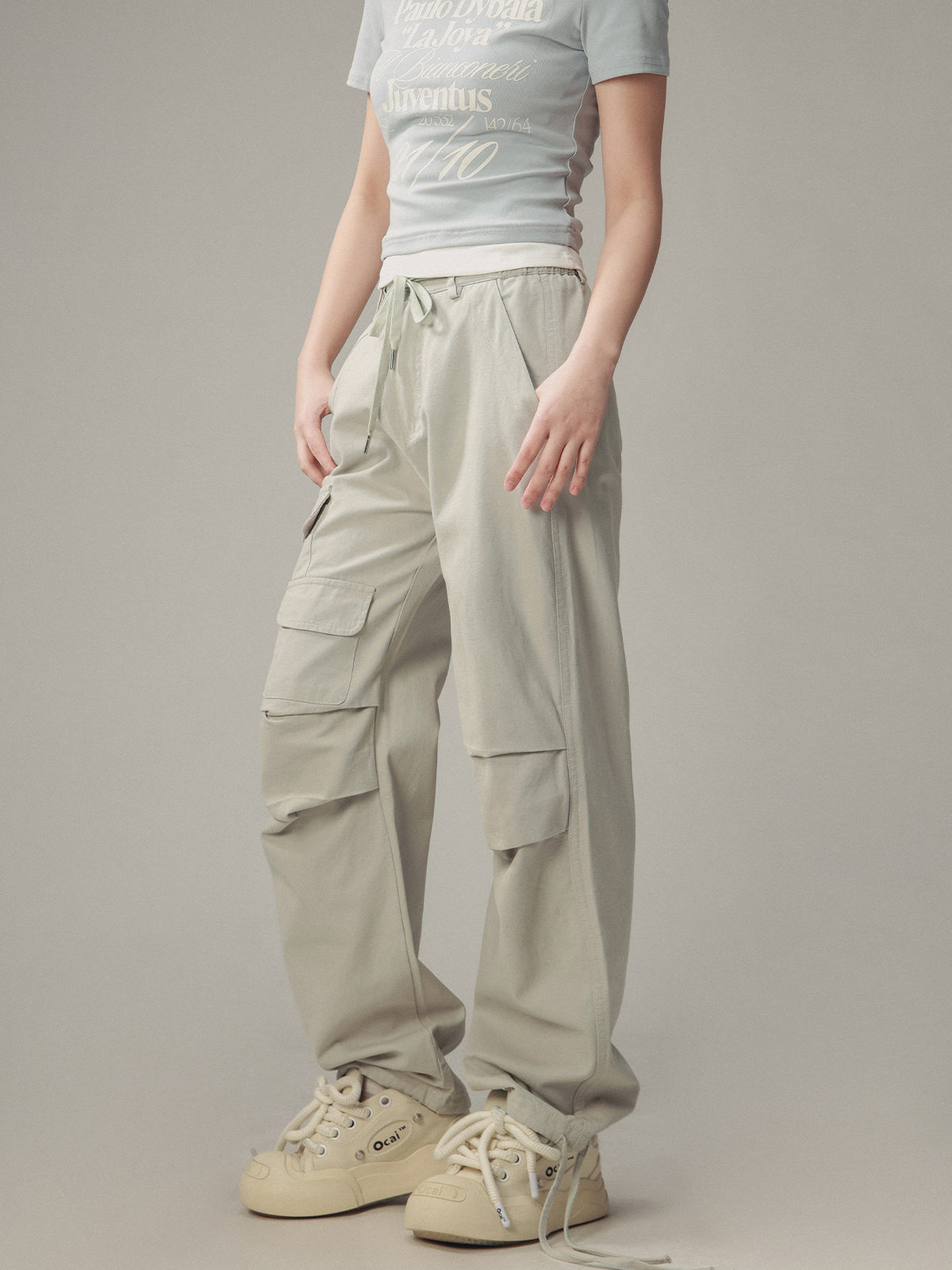 Vintage Pleated Lace-Up Cargo Pants