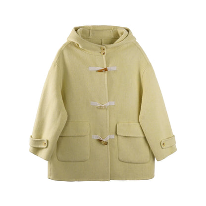 Warm Yellow Wool Hooded Coat