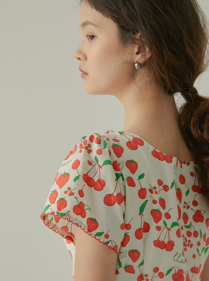 French Fruit Print Dress