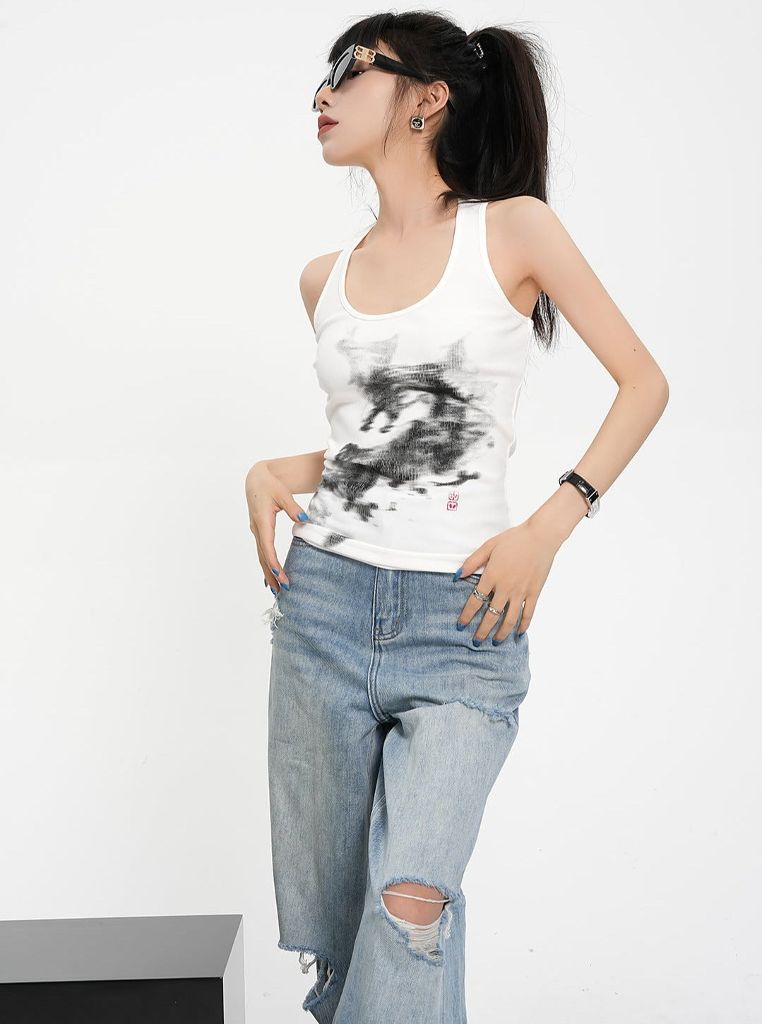 Niche Personality Ink Dye Vest Top