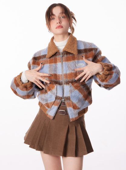 Vintage Thickened Wool Suit Plaid Coat