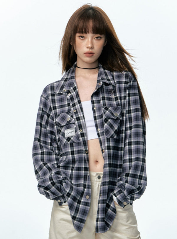 American Vintage Plaid Loose Shorts And Shirt Set-up