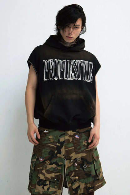 Baggy Gradient Distressed Hooded Sweatshirt